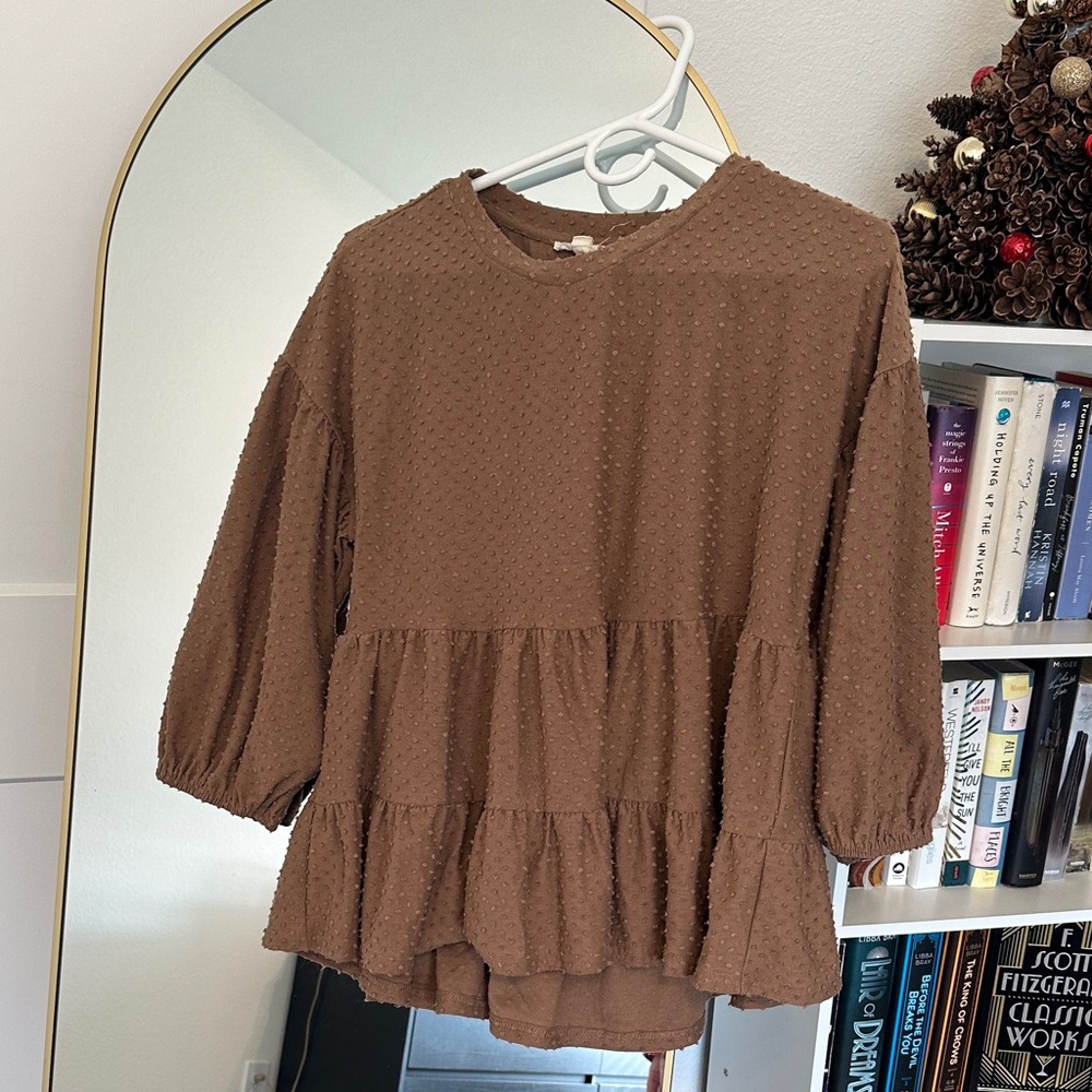 Brown Textured Women's Babydoll Top
